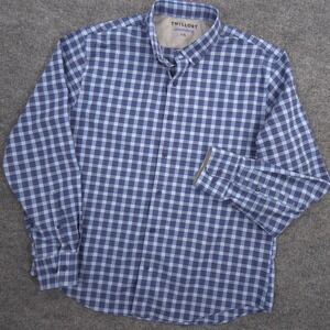 Twillory Shirt Mens L-XL Blue Plaid Untuckable Stretch Button Down Long Sleeve